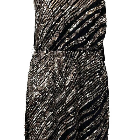 Express Black Gold Sequin Sleeveless V-Back Swifty Party Evening Dress NWT S - Picture 5 of 14